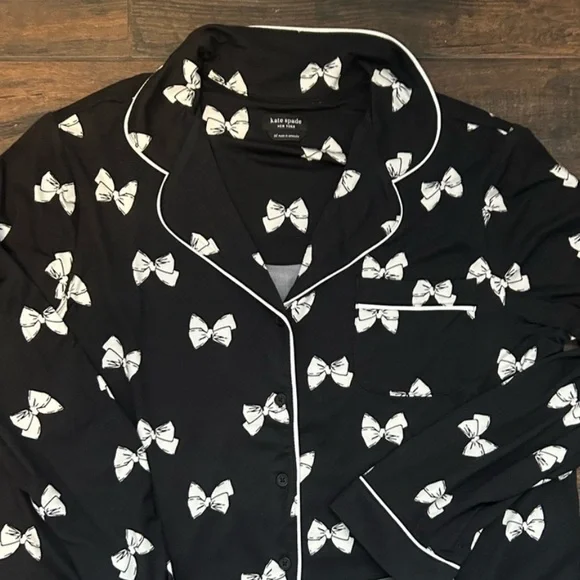Kate Spade Bow Pajama Top Black Top XL - Picture 4 of 8
